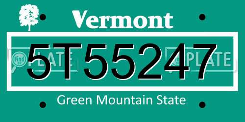 5T55247 Vermont License Plate