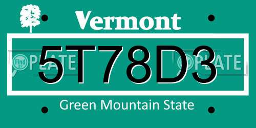 5T78D3 Vermont License Plate