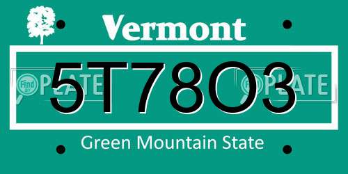 5T78O3 Vermont License Plate