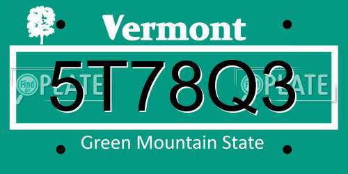 5T78Q3 Vermont License Plate