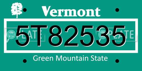 5T82535 Vermont License Plate