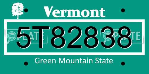 5T82838 Vermont License Plate