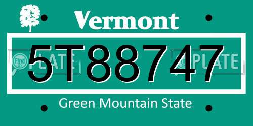 5T88747 Vermont License Plate