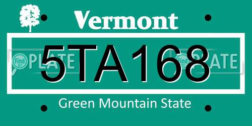 5TA168 Vermont License Plate