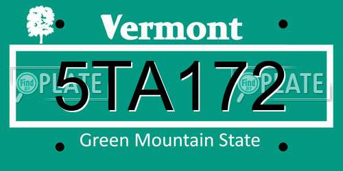 5TA172 Vermont License Plate