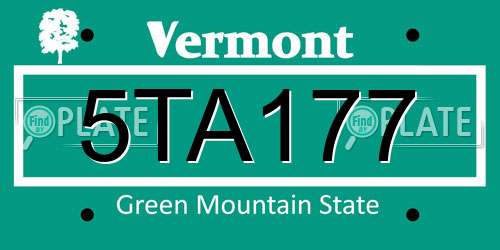 5TA177 Vermont License Plate