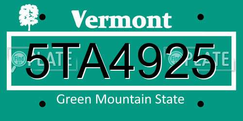 5TA4925 Vermont License Plate