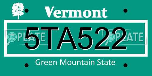 5TA522 Vermont License Plate