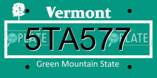 5TA577 Vermont License Plate