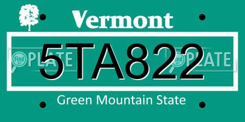 5TA822 Vermont License Plate