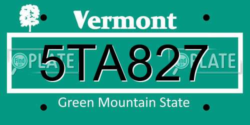 5TA827 Vermont License Plate