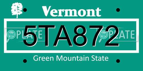 5TA872 Vermont License Plate