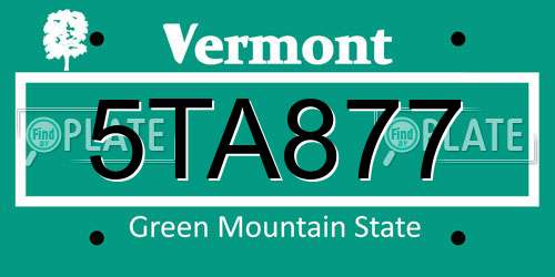 5TA877 Vermont License Plate