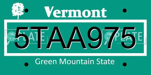 5TAA975 Vermont License Plate