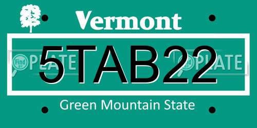5TAB22 Vermont License Plate