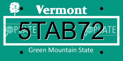 5TAB72 Vermont License Plate