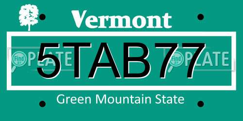 5TAB77 Vermont License Plate
