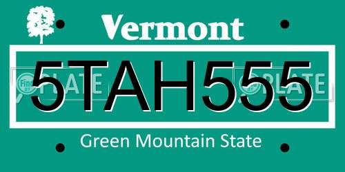 5TAH555 Vermont License Plate