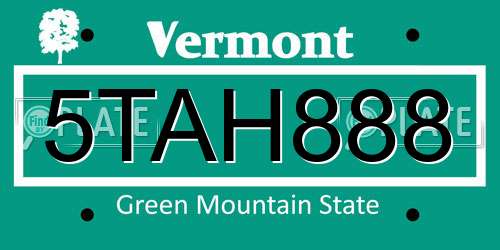 5TAH888 Vermont License Plate
