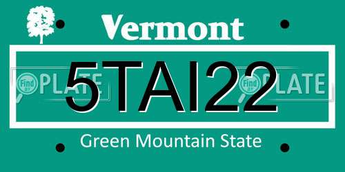 5TAI22 Vermont License Plate