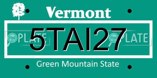 5TAI27 Vermont License Plate