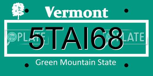 5TAI68 Vermont License Plate