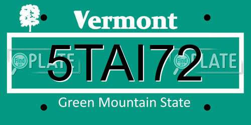 5TAI72 Vermont License Plate