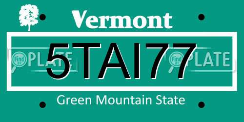5TAI77 Vermont License Plate