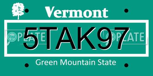 5TAK97 Vermont License Plate