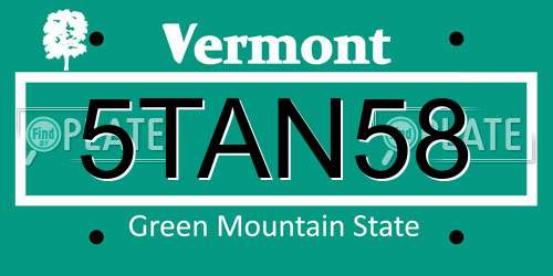 5TAN58 Vermont License Plate