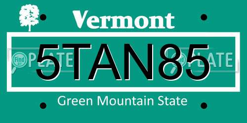 5TAN85 Vermont License Plate