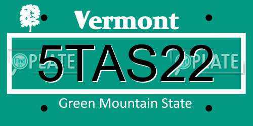 5TAS22 Vermont License Plate