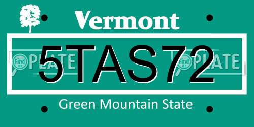 5TAS72 Vermont License Plate