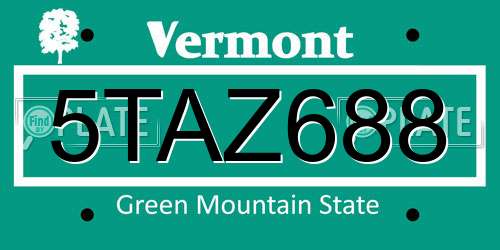 5TAZ688 Vermont License Plate