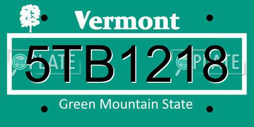 5TB1218 Vermont License Plate
