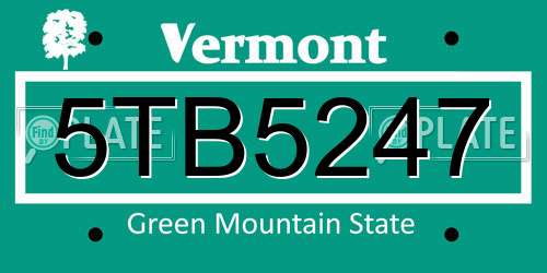 5TB5247 Vermont License Plate