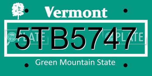 5TB5747 Vermont License Plate