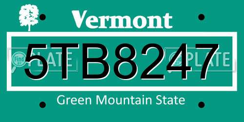 5TB8247 Vermont License Plate