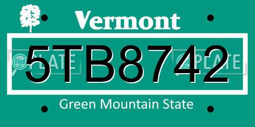 5TB8742 Vermont License Plate