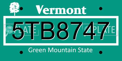 5TB8747 Vermont License Plate
