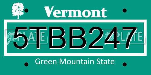5TBB247 Vermont License Plate