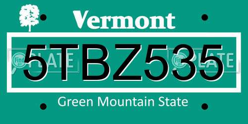 5TBZ535 Vermont License Plate