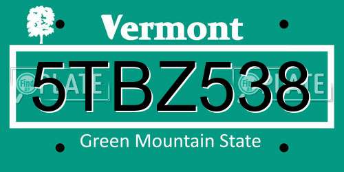 5TBZ538 Vermont License Plate