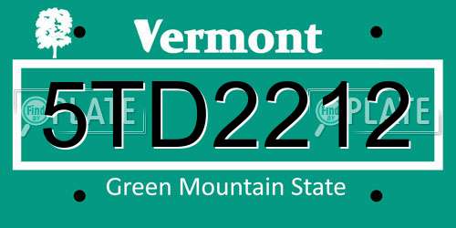 5TD2212 Vermont License Plate