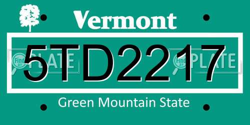 5TD2217 Vermont License Plate