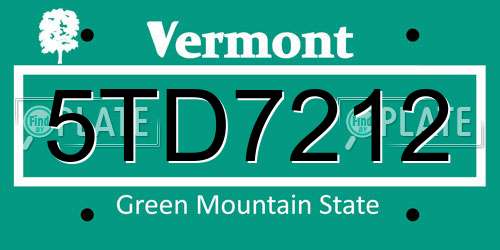 5TD7212 Vermont License Plate