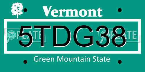5TDG38 Vermont License Plate