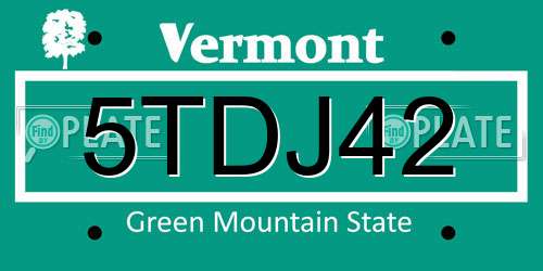5TDJ42 Vermont License Plate