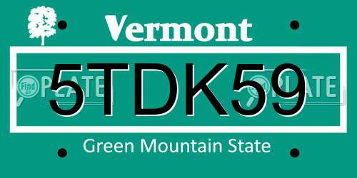 5TDK59 Vermont License Plate