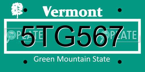 5TG567 Vermont License Plate